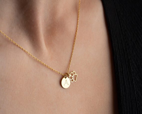 Multiple Initial Disc Necklace with Paw Charm • Dog Lover Gifts • Initial  Necklace • Pet Memorial Charm • Personalized Pet Love by Silverify