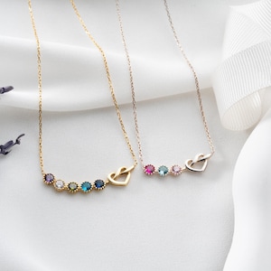 Heart Birthstone Necklace With Heart Knot Necklace With Stones Family Birthstone Necklace For Couples Birth Stone Necklace For Kid