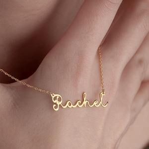 Collar con nombre personalizado, collar con placa de nombre dorada, collar con nombre escrito, regalo para ella, regalo de dama de honor, regalo de Navidad para novia