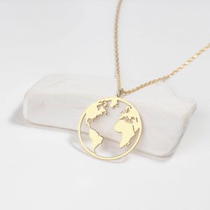 14K Solid Gold Dainty Earth Gold Necklace • Planet Earth Necklace • Mother Earth Pendant • Handmade Gifts • Minimalist Necklace by Silverify