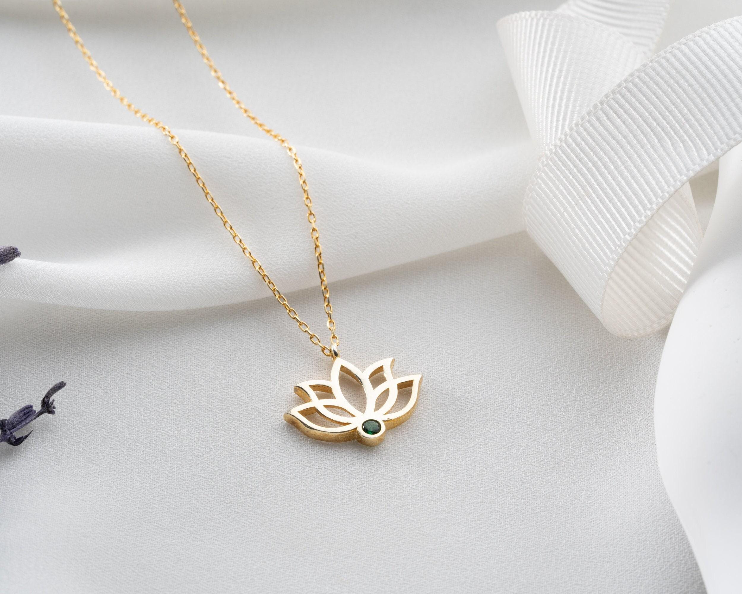 925 Sterling Silver Lotus Necklace With Birthstone Charms 925 Sterling Silver Lotus Necklace With Birthstone Charms