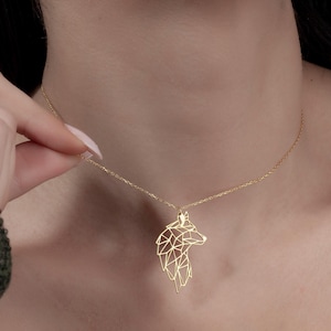Handmade Origami Wolf Necklace Silver Wolf Jewelry Wolf Lover Gift Animal Necklace Gold Wolf Pendant Delicate Necklace Wolf Head Pendant