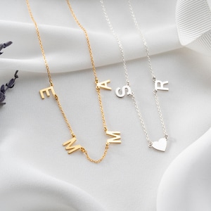 Spaced Letter Name Necklace Dainty Letter Heart Necklace Satellite Name Pendant Personalized Name Jewelry Spaced Name Necklace Charm Pendant