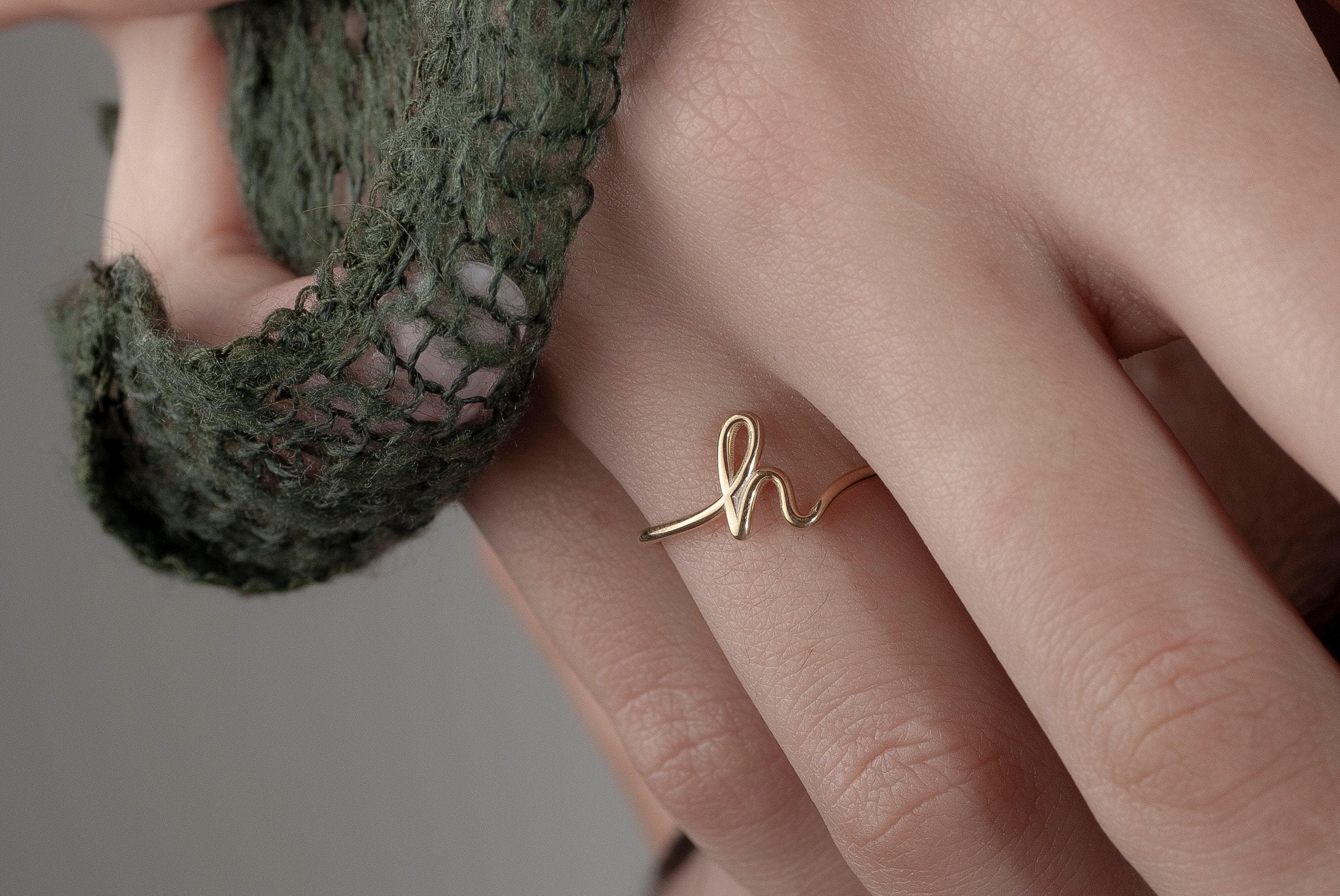 100% Handmade Handwriting Initial Letter Gold Ring • Personalized Dainty Letter Ring • Gift for Her • Eternity Ring • Custom Memorial Ring