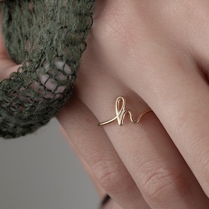 100% Handmade Handwriting Initial Letter Gold Ring • Personalized Dainty Letter Ring • Gift for Her • Eternity Ring • Custom Memorial Ring