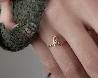 100% Handmade Handwriting Initial Letter Gold Ring • Personalized Dainty Letter Ring • Gift for Her • Eternity Ring • Custom Memorial Ring