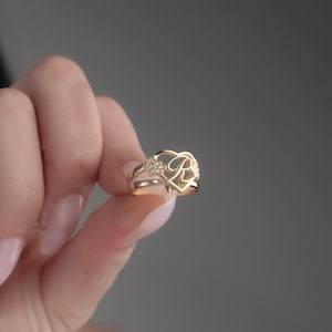 Personalized Letter Ring • Custom Family Initial Ring • Handmade Gift for Her• Best Choice for Gifts • Floral Heart Jewelry