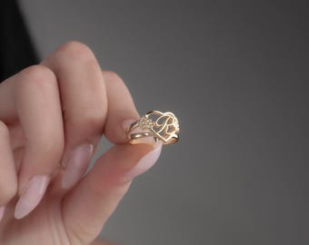 Personalized Letter Ring • Custom Family Initial Ring • Handmade Gift for Her• Best Choice for Gifts • Floral Heart Jewelry