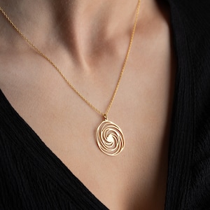 Handmade Spiral Geometric Necklace • Unique Black Hole Symbol Gold Necklace • Sterling Silver Astrology Jewelry by Silverify