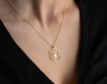 Handmade Spiral Geometric Necklace • Unique Black Hole Symbol Gold Necklace • Sterling Silver Astrology Jewelry by Silverify