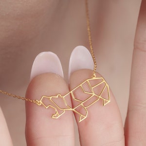 Dainty Geometric Hippo Gold Necklace Cute Hippo Pendant Origami Hippopotamus Handmade Gifts Minimalist Necklace by Silverify image 5