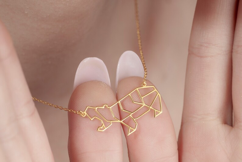 Dainty Geometric Hippo Gold Necklace Cute Hippo Pendant Origami Hippopotamus Handmade Gifts Minimalist Necklace by Silverify image 5