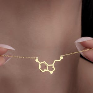 Serotonin Gold Plated Necklace • Happiness Pendant • Handmade Gifts for Chemists • Positive Energy Necklace • Serotonin Pendant by Silverify