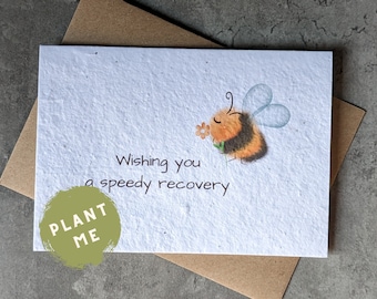 Plantable seed card / Send direct with personalised message inside/Get well soon card /Speedy recovery/Bee/Positive energy/ Seed card