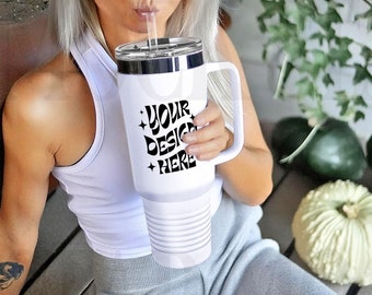 40 oz polar camel witte geïsoleerde reismok Mockup - Wit Printify Tumbler Mockup - Sublimatie Tumbler Lifestyle Mockup