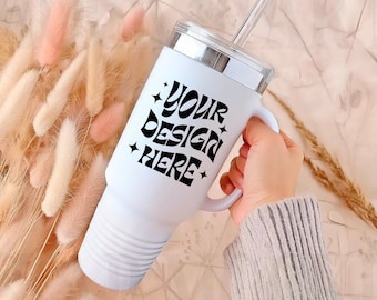 Witte 40 oz polar camel geïsoleerde reismok mockup - witte printify beker mockup - studio bruiloft bruids beker mockup