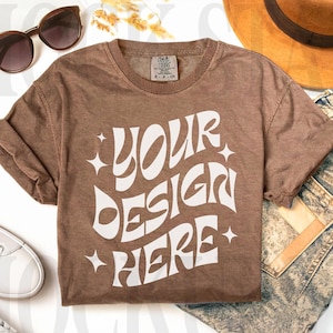 Espresso Comfort Colors C1717 MOCKUP PHOTO | Brown Flat Lay Shirt Mockup | Folded TShirt Mockup CC1717 Mockup | Boho Mockup Flatlay Mockup