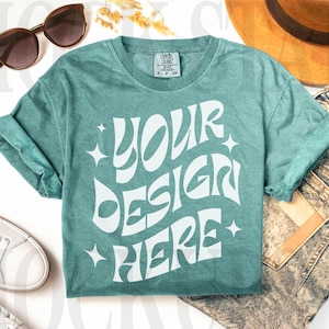 Light Green Comfort Colors C1717 MOCKUP PHOTO | Flat Lay Shirt Mockup | Folded TShirt Mockup CC1717 Mockup | Boho Mockup Flatlay Mockup