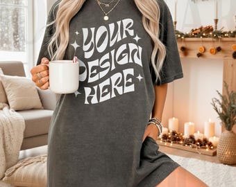 Comfort Colors C1717 Pepper Shirt Christmas Mockup | C1717 Grey Shirt Mockup | Model Mockup Pepper Shirt Mock Studio Mockup Boho Mockup