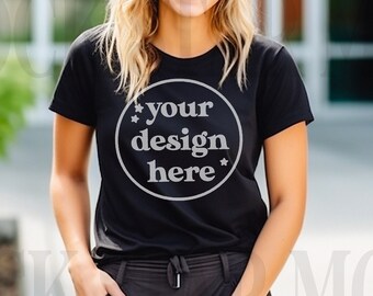 Bella Canvas 3001 Black Mockup, Nurse Shirt Mockup, Nursing Medical Doctor Tshirt Model Mockup T-shirt Scrubs Healthcare Professional Mockup