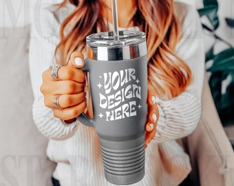 Dark Grey 40oz Polar Camel Insulated Travel Mug Mockup - Gray Printify Tumbler Mockup - Sublimation Tumbler Lifestyle Model Mockup