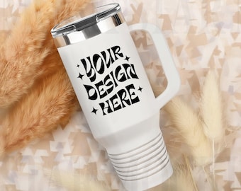 Witte 40oz polar camel geïsoleerde reismok mockup - Printify beker met handvat mockup, Boho Wedding Bridal Mockup, Studiomok Mockup