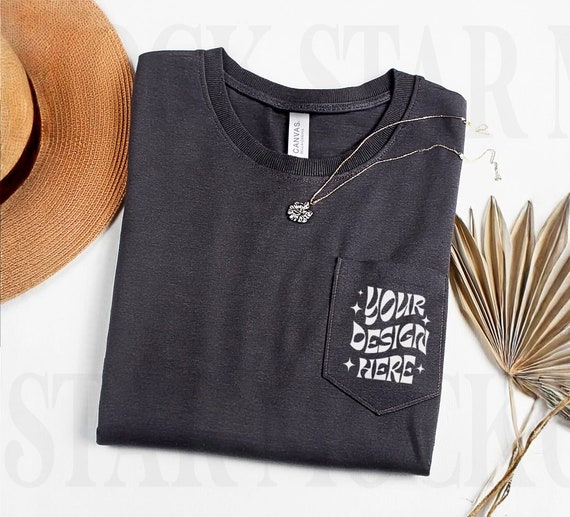 Bella Canvas 3021 Dark Grey Heather Mockup | Bella Canvas Pocket T-shirt Mockup | Shirt Mockup | Studio Mockup | Flat Lay Folded Tee Mockup