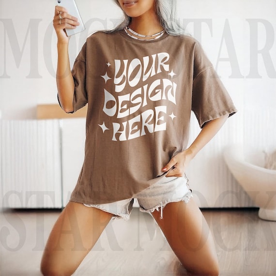 Comfort Colors 1717 Espresso Shirt - CC Mockup - C1717 Mockup - Model Mockup - Espresso Brown Shirt Mockup - Studio Oversized Mockup