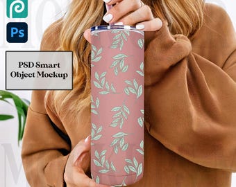 20oz Skinny Tumbler MOCKUP PHOTO- White Maars Maker Matte tumbler Mockup - Printify Tumbler Lifestyle Model Mock - PSD Smart Object Mockup