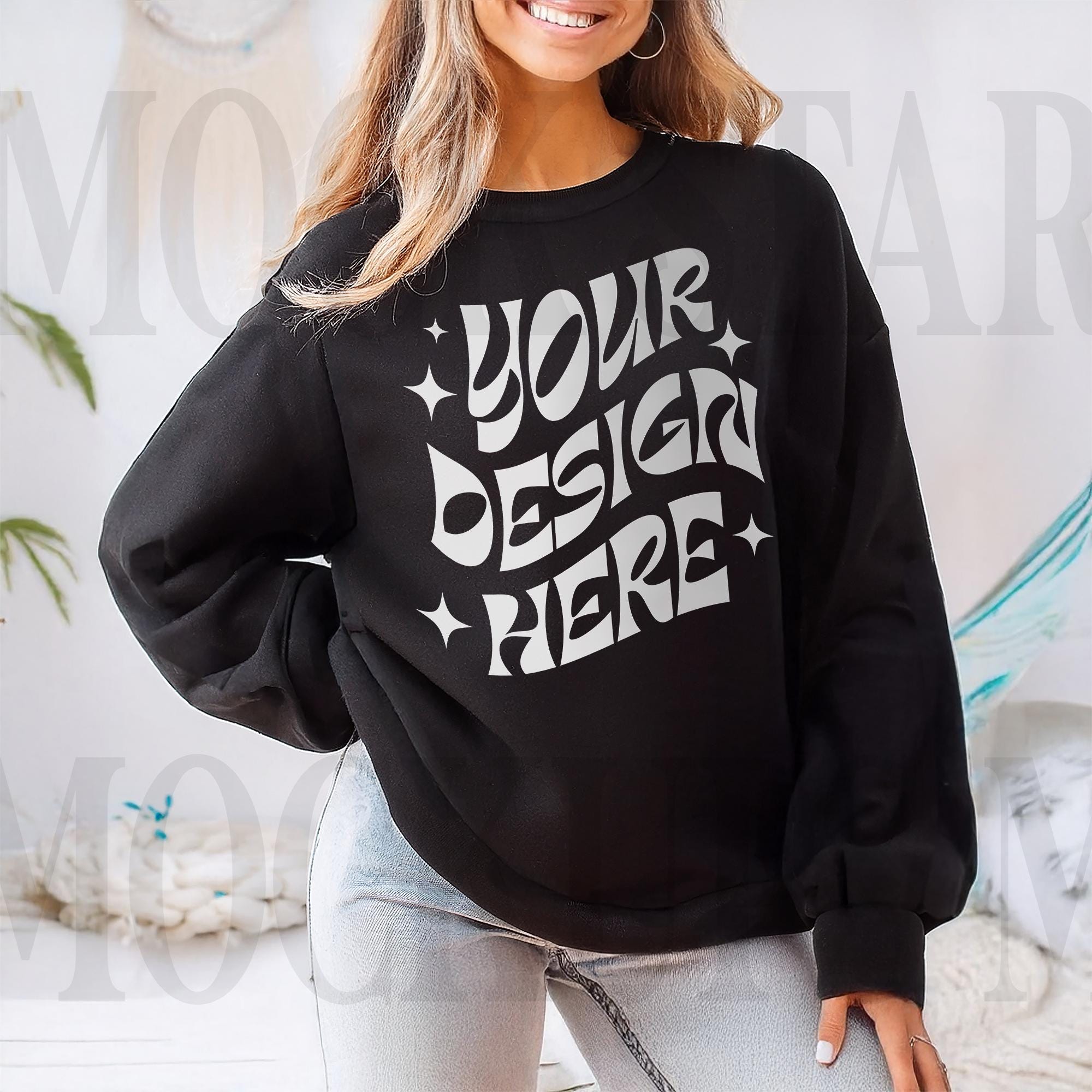 Gildan 18000 Black Mockup | Gildan Black Sweatshirt Mockup | Sweatshirt Model Mockup | Lifestyle Gildan Mock | Oversized Trendy Mockup