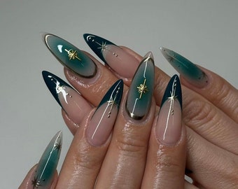 Luxury Green Nail Art For Prom Events and Birthday/Press ON nails/ Boutique Nails/ Fancy wedding Nails #21