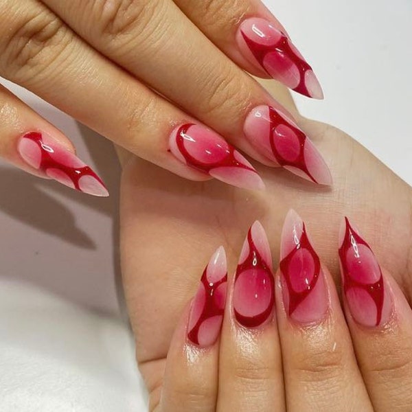 Free Style Elegant Red Stiletto /Press ON nails/ Boutique Nails/ Fancy wedding Nails #19