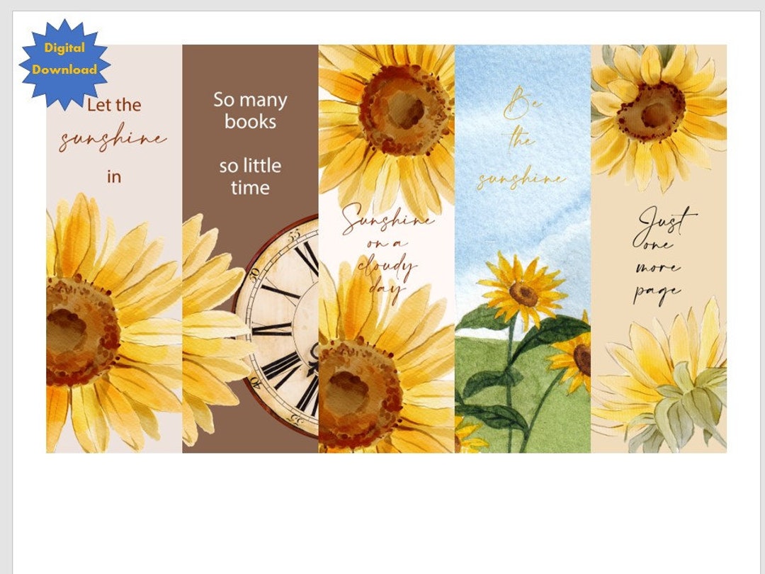 Sunflower Bookmarks Digital Download Etsy