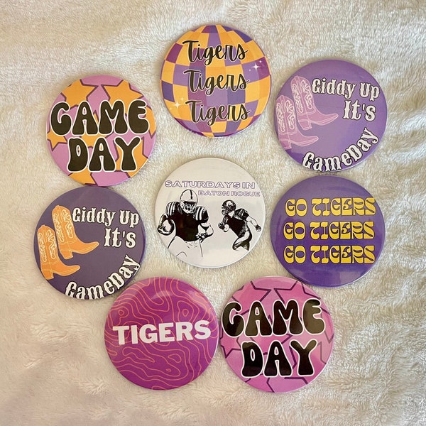 Louisiana State University/LSU inspired | Game Day Buttons | College Game Day | Game Day Pins | Football Buttons