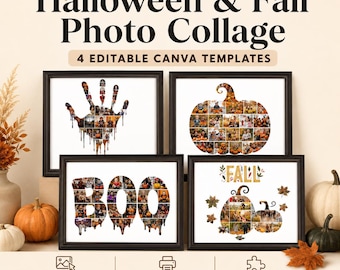 Halloween Photo Collage Template Bundle: Editable Fall Canva Wall Art, 11x14 Printable