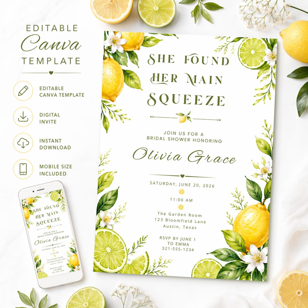 She Found Her Main Squeeze Bridal Shower Invite, Citrus Shower ...