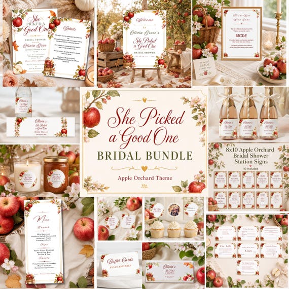 Apple Orchard Bridal Shower Bundle, She Picked a Good One Editable Canva Templates