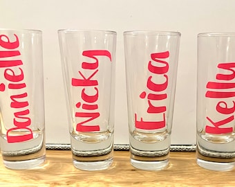 Custom name shot glass-individual, shot glasses with personalized name, bachelorette party shot glasses, shot glasses, shot glasses with nam