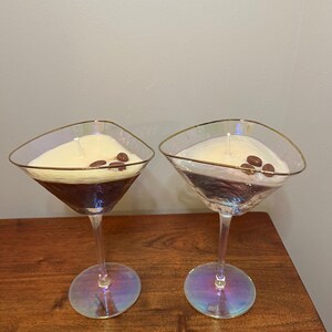 Espresso Martini Candle, coffee scented candle, coupe glass with gold rim
