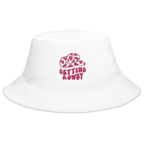 Getting Rowdy White Bucket hat with hot pink design