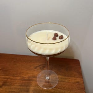 Espresso Martini Candle, coffee scented candle, coupe glass with gold rim