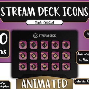 Stream Deck Icons Set + Bildschirmschoner. 100 Gradient Icon Pack für Elgato Stream Deck. Himmlische rosa Ikonen.