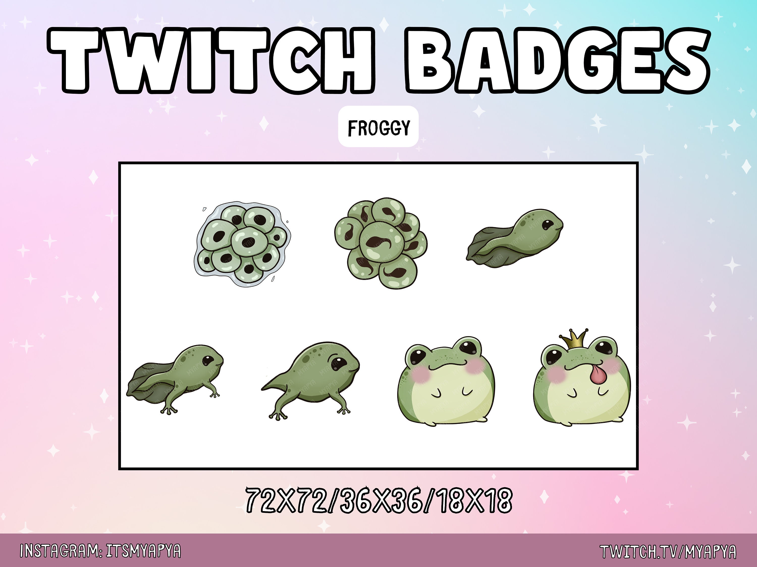Cute Frog Twitch Sub Bit Badges, Green Tadpole Amphibian Sub Badges, Kawaii Streamer Sub Badges, Gaming Sub Badges for Twitch