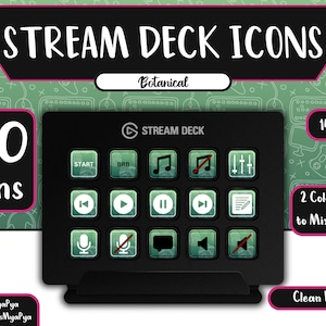 Stream Deck icons set + Screensavers. 100 Gradient Icon Pack for Elgato Stream Deck. Botanical Green icons.