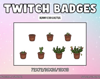 Kaktus Twitch Sub / Bit Badges Paket | Emojis | Emotes | Channel Art - Niedliches Kawaii Lebendige Sukkulente Botanische Wachsende Pflanze Abzeichen Set