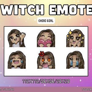 Chibi Girl Twitch Emotes Package | Discord Emotes | Channel Art - Cute Kawaii Chibi Emote set| Brown | Brown Hair | Brown Eyes