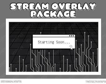 Animated DARK RETRO Twitch OVERLAY Package - Minimal Dark Twitch Theme | Retro Stream Overlay Pack