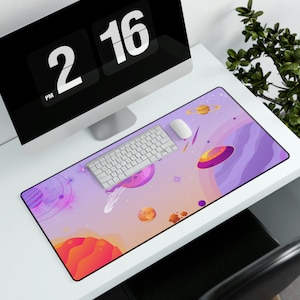 Space Sky XXL Mouse Mat / Purple Night Sky / Planets Space / Starry Desk Mat / Large Mouse Pad / Mechanical Keyboard / Game