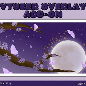 Vtuber Moon Butterfly Animated Scene Overlay Package Add-on for Twitch, Aesthetic Cute Setup Celestial Moon | Starting Soon | BRB | Panels