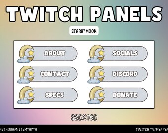 Moon Twitch Panels Package | Emojis | Emotes | Channel Art - Cute Kawaii Vibrant Star Twitch Panels Celestial Moon Twitch Panels Clouds